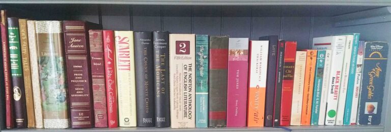 A collection of books on a book shelf