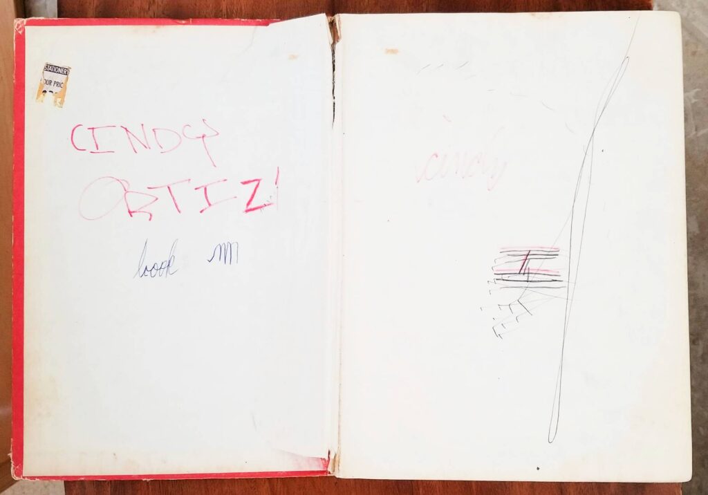 Inside cover of my first book with my signature in it cynthia m hall